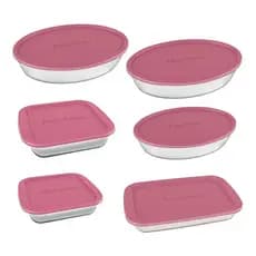 Conjunto de Assadeiras de Vidro Marinex | Com Tampa Rosa 6 Peças