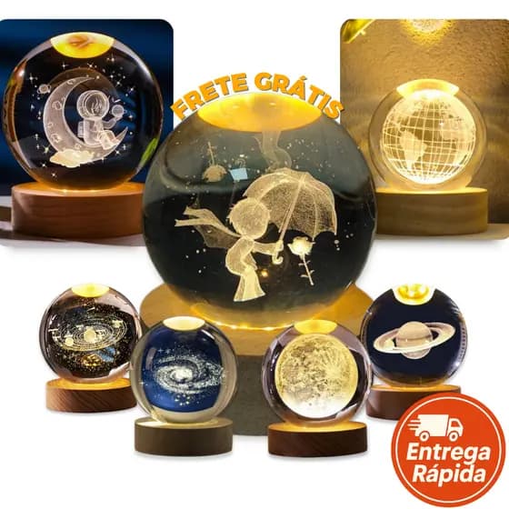 Luminária Decorativa De Mesa Globo De LED Enfeite Abajur Vidro 3D Enfeite Cristal Universo USB