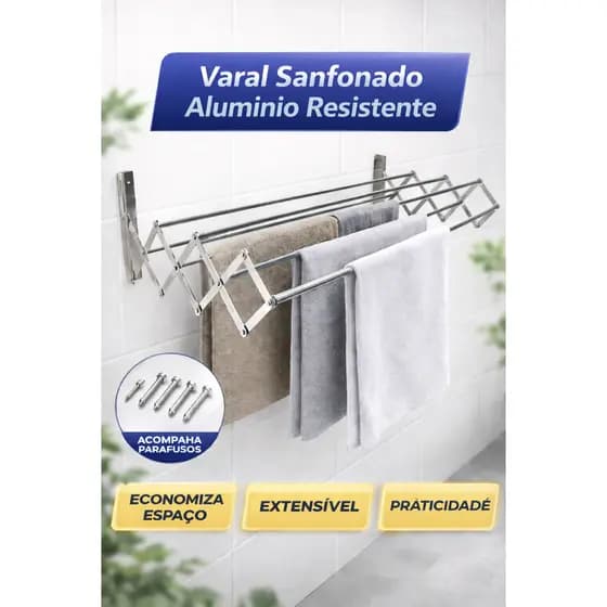 Varal roupas Sanfonado Tamanhos (60 cm) (80 cm) (1,00 cm) e (1,20 cm)