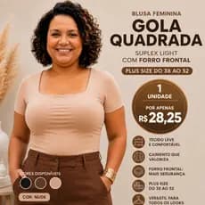 Blusa Feminina Gola Quadrada Plus Size Suplex Light Com Forro Frontal 38 ao 52