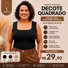 Blusas Regatas Feminina Plus Size Decote Quadrado Luxo - Tamanho 42 ao 52