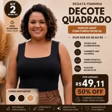 Kit 2 Blusas Regatas Feminina Plus Size Decote Quadrado Luxo - Tamanho 42 ao 52
