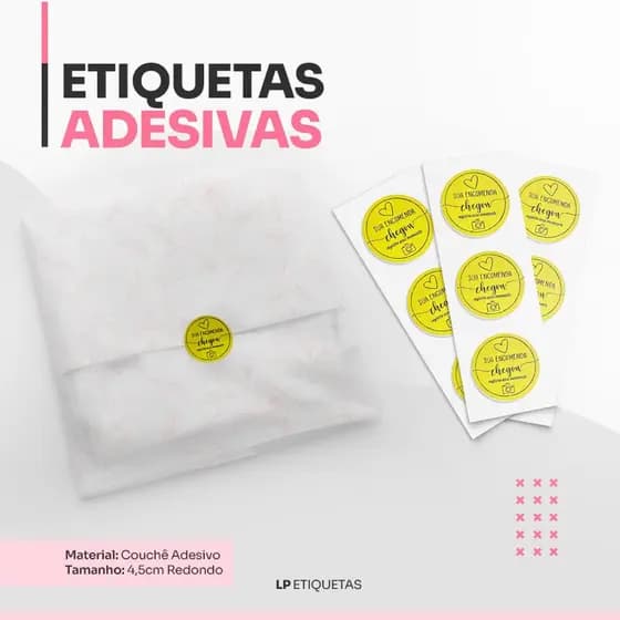 Etiquetas Adesivas de Agradecimento SUA ENCOMENDA CHEGOU AMARELO - Personalize suas encomendas (102 ETIQUETAS)