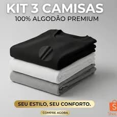 KIT com 3 ou 5 Camisetas Básicas Masculinas, confeccionadas em 100% Algodão Premium, perfeitas para a academia.