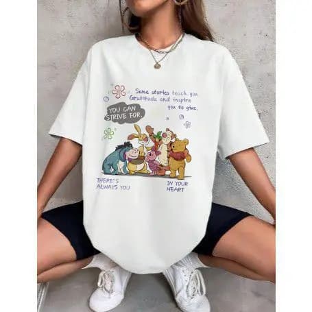 Camiseta Cartoon Bear Print Camisetas Femininas Da Moda De Alta Qualidade Camiseta Fitness Feminina