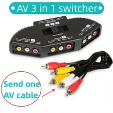 Divisor De Áudio/Vídeo 3 Em 1 Com Seletor De Cabo AV , Adequado Para DVD/VCD/VCR Três Vias Conversor