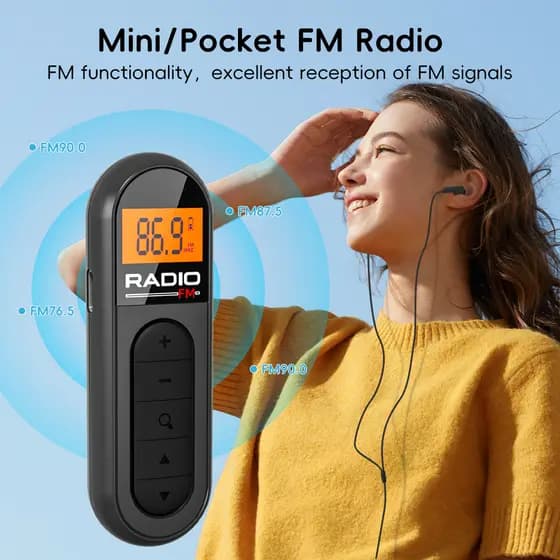 Mini Receptor De Rádio FM De Bolso Portátil Com Display LCD Digital , Entrada Para Fone De Ouvido Fio De 3.5 Mm Pessoal
