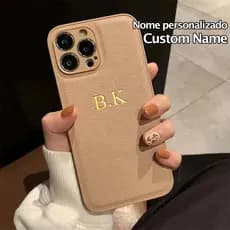 Capa De Couro Com Letras De Nome De Iniciais Personalizadas Para iPhone Air 17 16 15 14 13 12 11 Pro Max