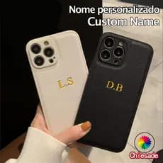 Capa De Couro Com Letras Iniciais De Nome Personalizado Para iPhone Air 17 16 15 14 13 12 11 Pro Max