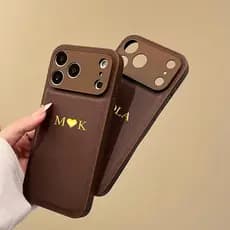 Capa De Couro Clássica Personalizada Para iPhone 17 16 15 14 13 12 11 Pro Max Nome Personalizado Folha Quente Dourada Gr