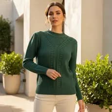 Blusa Feminina Tricot Inverno Gola Alta Manga Longa Quentinha Confortável 2026 Blogueira