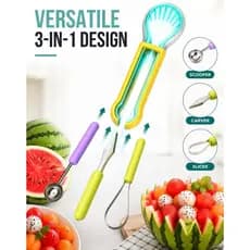 Conjunto 3 em 1 de Colher para Bolas de Melão e Faca para Esculpir, B |   Conjunto Multifuncional de Utensílios para Faz