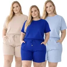 Conjunto Moletinho Plus Size Feminino Shorts e Blusa Perfeitos para o Dia a Dia
