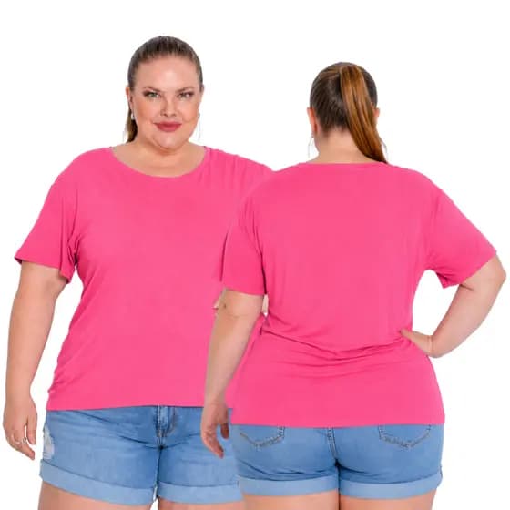 Camiseta Evasê Plus Size Feminina Gola Redonda Casual e Confortável em Viscolycra