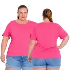 Camiseta Evasê Plus Size Feminina Gola Redonda Casual e Confortável em Viscolycra