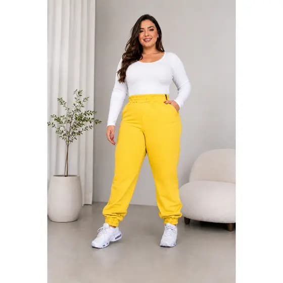Calça Moletom Feminina Jogger Básica Lisa Com Bolso Estilo Blogueira Viral
