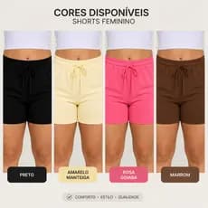 Short Feminino Moletinho Leve Cintura Alta Com Bolso Cordão P M G GG