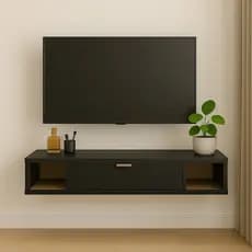 Rack para Sala Suspenso Home Para Tv Polegadas Bancada Versatta  - Preto com Nature