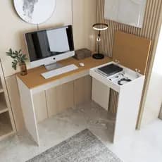 Mesa Escrivaninha Penteadeira 2 Em 1 Com Porta Articulada Bau em L Moderna Belgica - Varias Cores