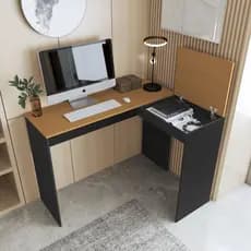 Mesa Escrivaninha Penteadeira 2 Em 1 Com Porta Articulada Bau em L Belgica - Preto/Nature