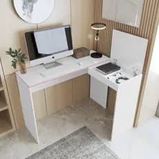 Mesa Escrivaninha Penteadeira 2 Em 1 Com Porta Articulada Bau em L Moderna Belgica - Branco