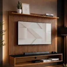 Painel Siena Moderno Compacto Para TV Até 50 Polegadas - Preto Ripado