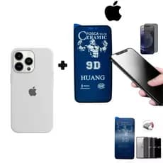 Kit 2em1 Capa Case Branca + Película Cerâmica Fosca Privacidade iPhone XS 11 12 13 14 15 16 Pro Max