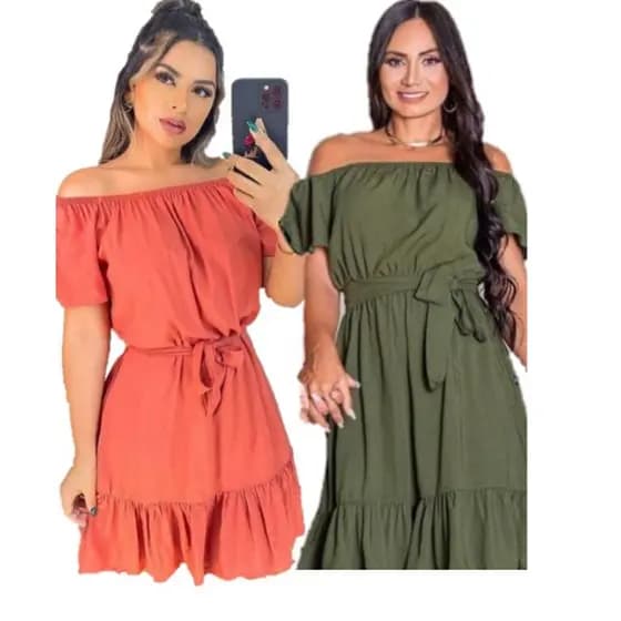 kite com 2 vestidos liso com cinto básico premium luxo