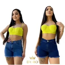 Bermuda Feminina Jeans Cós Alto Meia Coxa Barra Desfiada Elegante e Confortável