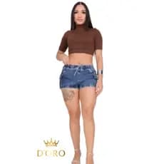 Bermuda Jeans Feminina Cintura com Elástico e Bolso Lateral Moda Casual elegante moda