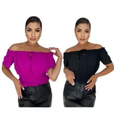 Kit com 2 Blusas Ciganinha Feminina Ombro a Ombro  Lisas  Leves e Confortáveis   Moda Casual Verão leve