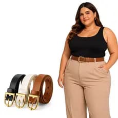 cinto fivela dourada de metal elegante combina com varios modelos de roupas femininas