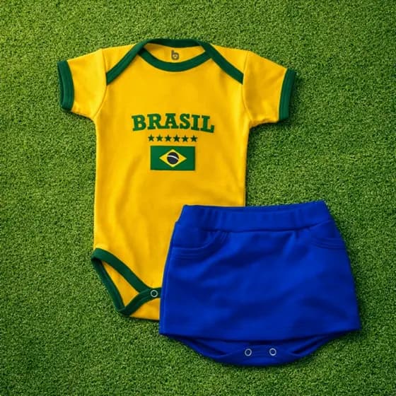 Conjunto do Brasil Feminino Body e Short Saia Copa do Mundo.