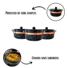 Jogo 3 Panelas de Pedra Kit 3 Panelas de Pedra Sabão 500 ml 700 ml Cozinha alça de cobre Otimo Presente  De Dia Das Mães