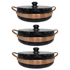 Jogo 3 Frigideiras de Pedra Antiaderente Kit 3 Frigideiras de Pedra 24 cm com tampa alça de cobre