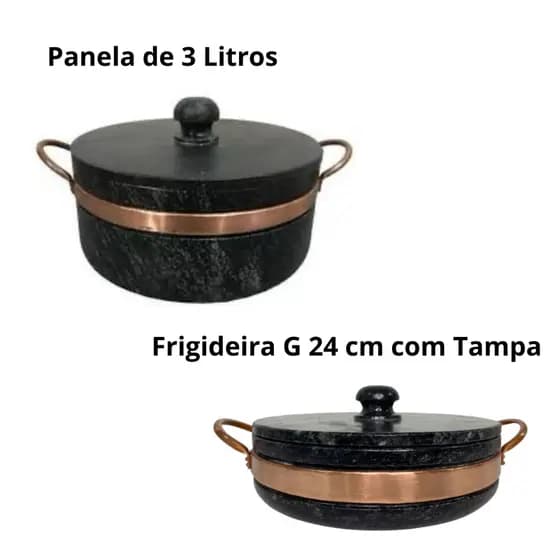 Panela  Wok de Pedra 3 Litros e Frigideira De Pedra G - 24 cm com tampa Òtimo Presente de Natal