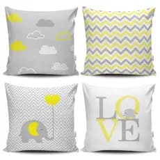 Kit 4 Capas de Almofada Decorativas Estampadas - Bebê Amarelo
