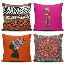 Kit 4 Capas de Almofada Decorativas Estampadas - Africana