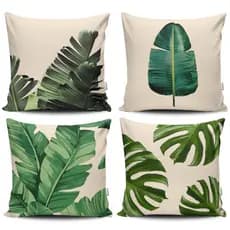 Kit 4 Capas de Almofada Decorativas Estampadas - Folhas Verdes 2