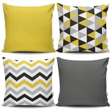 Kit 4 Capas de Almofada Decorativas Estampadas - Geométrico Amarelo