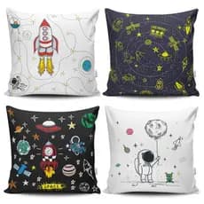 Kit 4 Capas de Almofada Decorativas Estampadas - Astronauta
