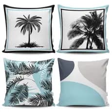 Kit 4 Capas de Almofada Decorativas Estampadas - Coqueiro