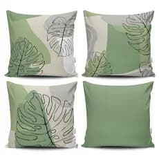 Kit 4 Capas de Almofada Decorativas Estampadas - Folhas Verdes