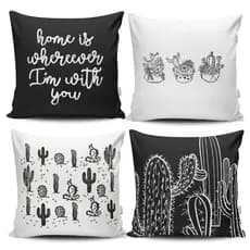 Kit 4 Capas de Almofada Decorativas Estampadas - Cacto
