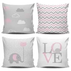 Kit 4 Capas de Almofada Decorativas Estampadas - Bebê Rosa