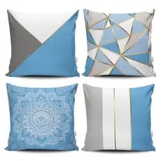 Kit 4 Capas de Almofada Decorativas Estampadas - Mandala Azul