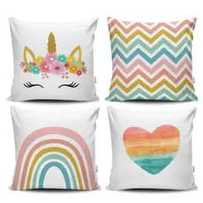 Kit 4 Capas de Almofada Decorativas Estampadas - Unicórnio