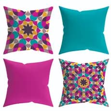 Kit 4 Capas de Almofadas Decorativas Estampadas - Mandala Azul e Rosa