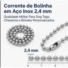100 Corrente De Bolinha Ferro Premium Com Canoa 10cm Tag Chaveiro