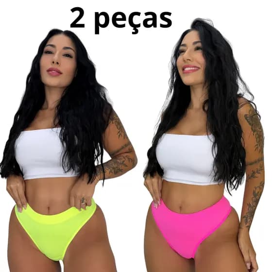 Kit 2 Calcinha Feminina Tanga Poliamida Canelada Moderna Confortável
